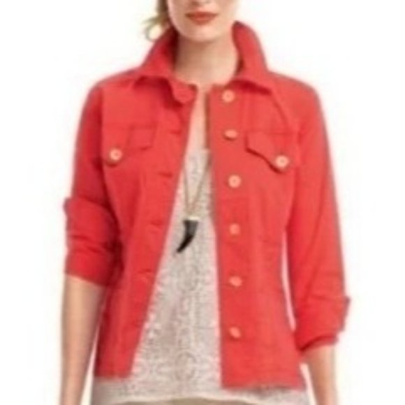 CAbi Jackets & Coats Cabi Taylor Utility Ruffle Back Orangepink